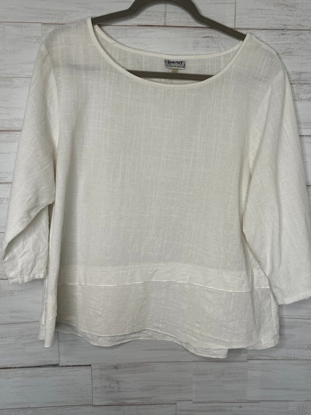 Habitat Lagenlook White 100% Cotton Tunic Size Large 3/4" Sleeves Asymmetrical